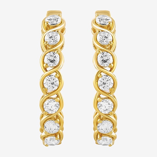 (I, I2) Womens 1 CT. T.W. Lab Grown White Diamond 14K Gold Over Silver 23.7mm Circle Hoop Earrings