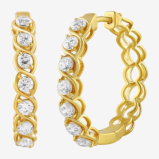 (I, I2) Womens 1 CT. T.W. Lab Grown White Diamond 14K Gold Over Silver 23.7mm Circle Hoop Earrings
