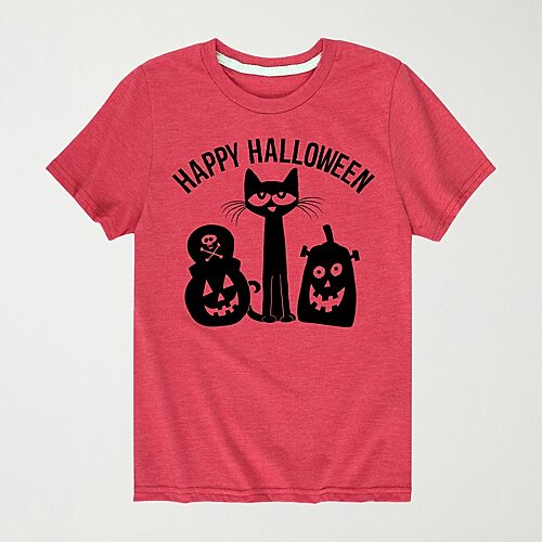 Halloween Pumpkins Little & Big Kid Boys Crew Neck Short Sleeve Regular Fit Pete the Cat Graphic T-Shirt, X-large, Red