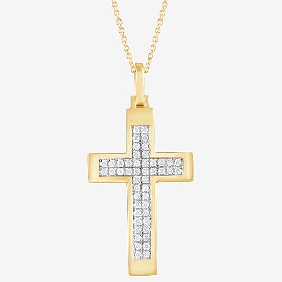 Cross (F, Si2) Mens 3/4 CT. T.W. Lab Grown White Diamond 14K Gold Over Silver Cross 18 Inch Pendant Necklace