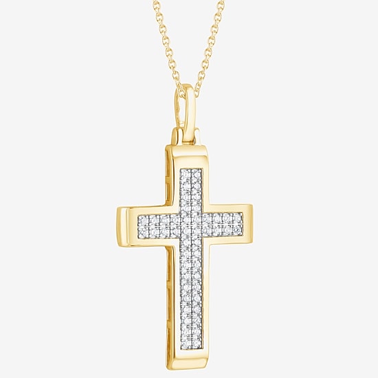 Cross (F, Si2) Mens 3/4 CT. T.W. Lab Grown White Diamond 14K Gold Over Silver Cross 18 Inch Pendant Necklace