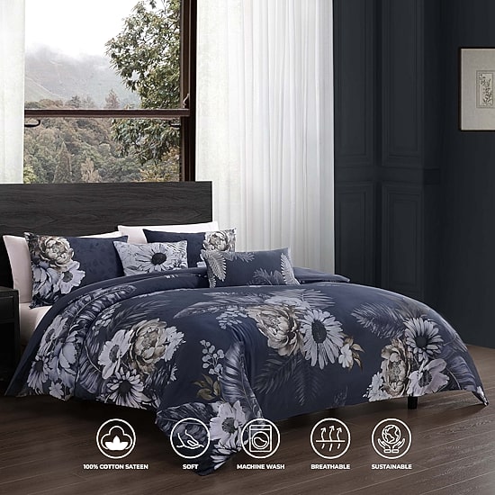 Bebejan Forget Me Not 100% Cotton Sateen 5 Piece Reversible Comforter Set