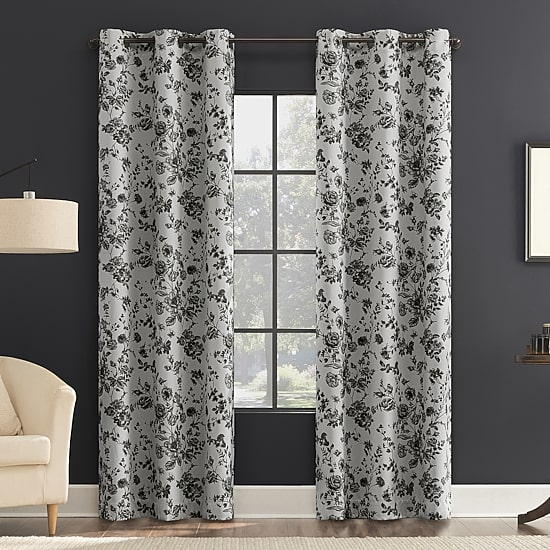 Sun Zero Percy Merina Print Grommet Top Energy Saving 100% Blackout Single Curtain Panel