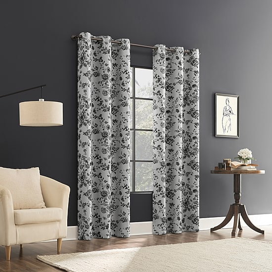 Sun Zero Percy Merina Print Grommet Top Energy Saving 100% Blackout Single Curtain Panel