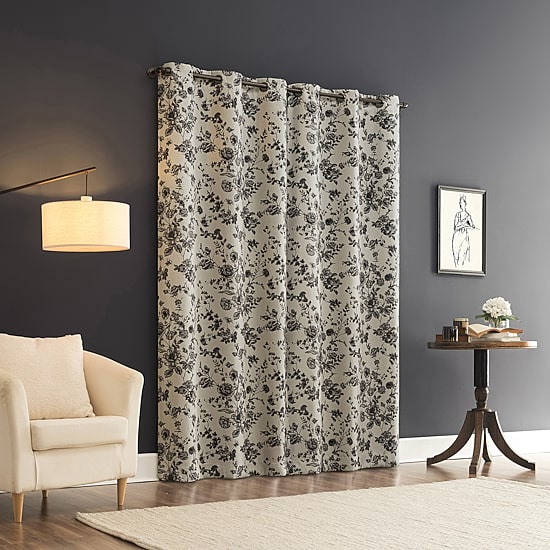 Sun Zero Percy Merina Print Grommet Top Energy Saving 100% Blackout Single Curtain Panel