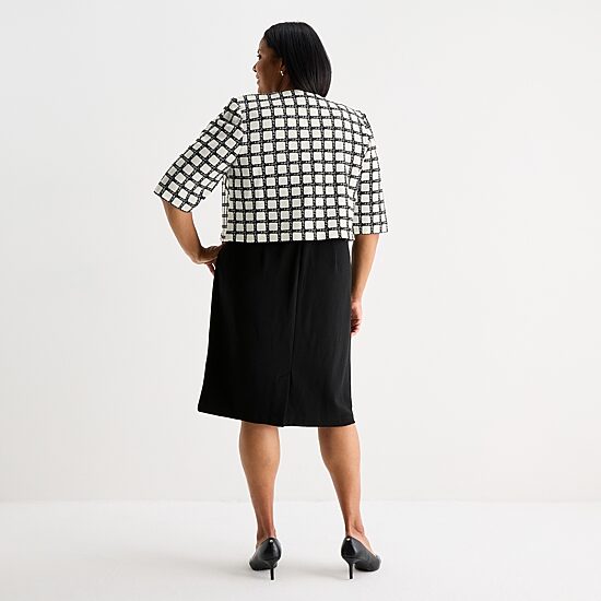Maya Brooke Womens Plus Fitted Windowpane Jacket Dress