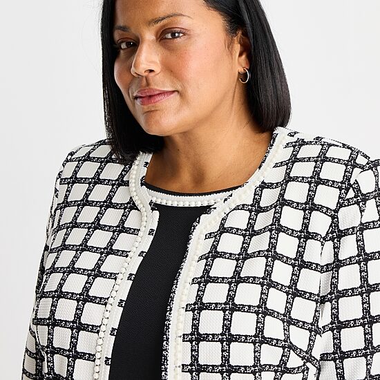 Maya Brooke Womens Plus Fitted Windowpane Jacket Dress