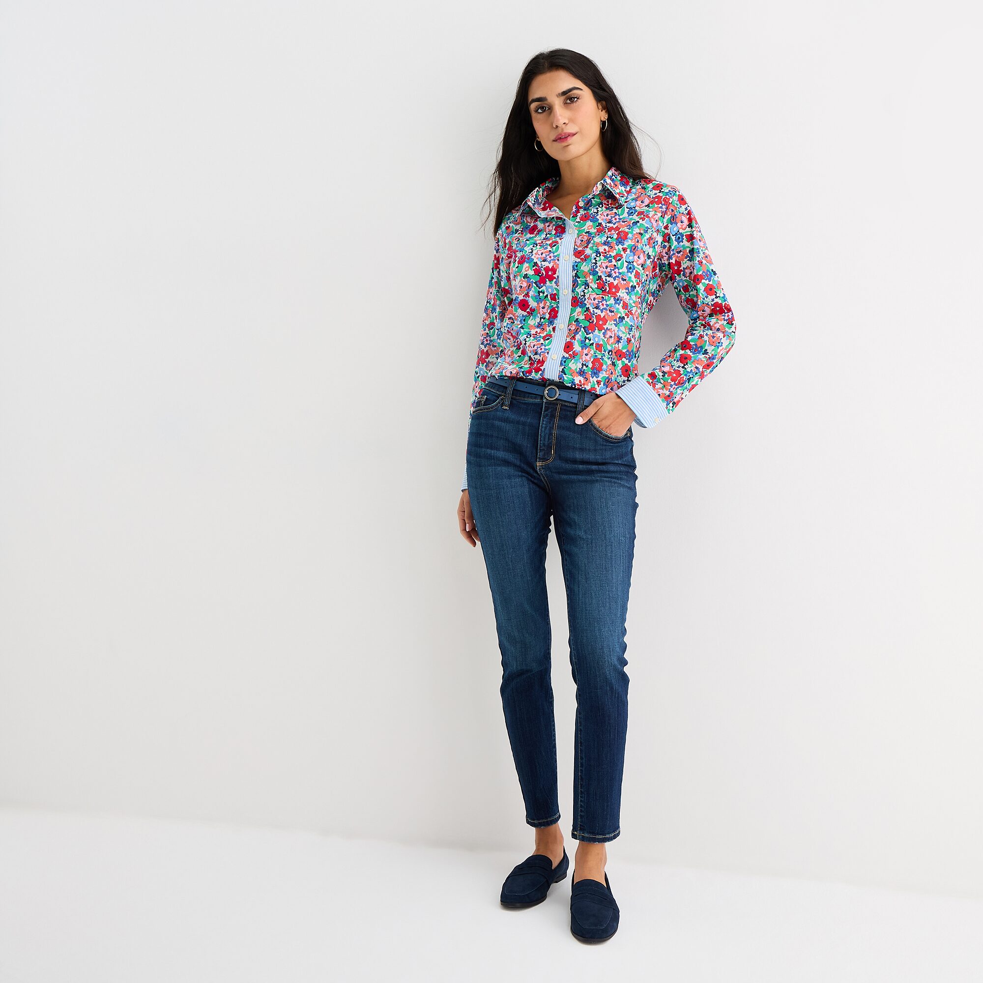 St. John's Bay Womens Tall Roll Tab Long Sleeve Regular Fit Button-Down Shirt
