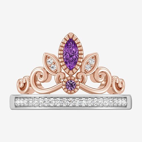 Enchanted Disney Fine Jewelry Womens 1/10 CT. T.W. Genuine Purple Amethyst 14K Two Tone Gold Over Silver Crown Princess Rapunzel Cocktail Ring, 8, Pur