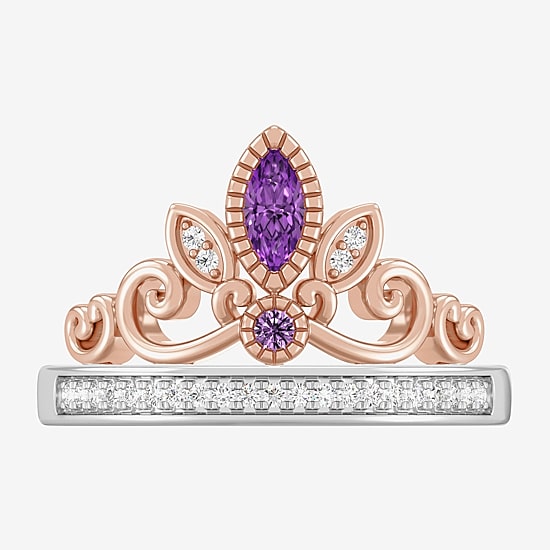 Enchanted Disney Fine Jewelry Womens 1/10 CT. T.W. Genuine Purple Amethyst 14K Two Tone Gold Over Silver Crown Princess Rapunzel Cocktail Ring