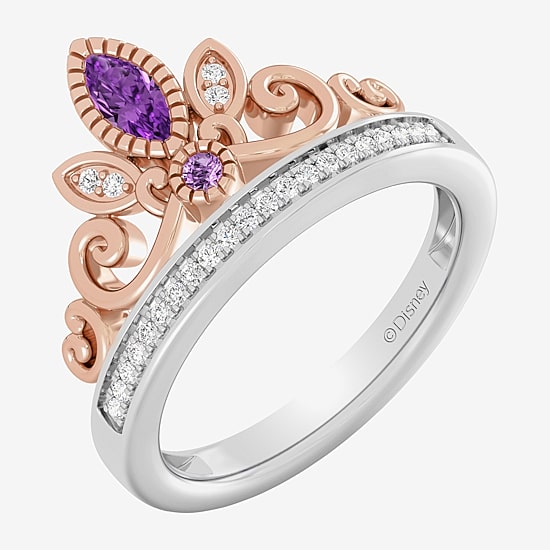 Enchanted Disney Fine Jewelry Womens 1/10 CT. T.W. Genuine Purple Amethyst 14K Two Tone Gold Over Silver Crown Princess Rapunzel Cocktail Ring