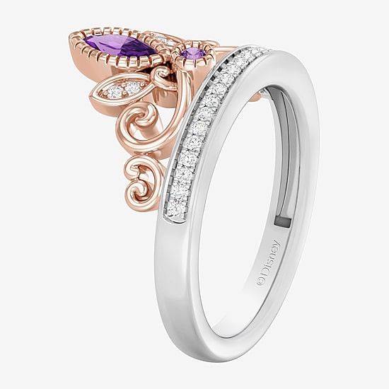 Enchanted Disney Fine Jewelry Womens 1/10 CT. T.W. Genuine Purple Amethyst 14K Two Tone Gold Over Silver Crown Princess Rapunzel Cocktail Ring