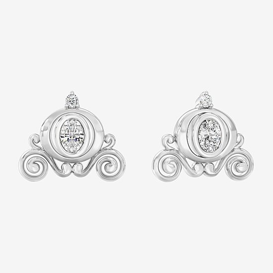 (I,I2), Cinderella 1/3 CT. T.W. Lab Grown White Diamond Sterling Silver 10.5mm Cinderella Princess Stud Earrings