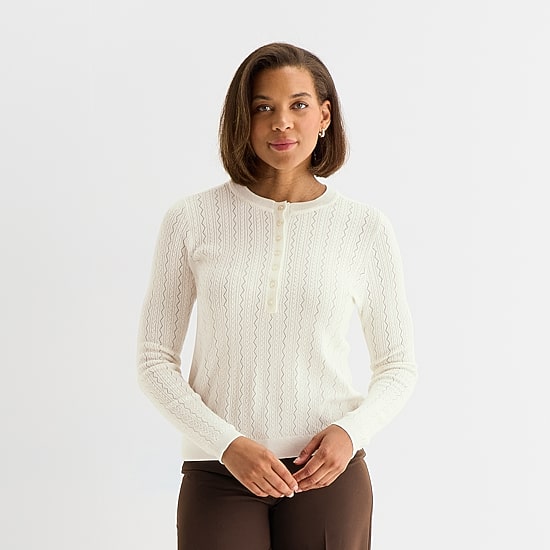 Liz Claiborne Womens Long Sleeve Regular Fit Henley Shirt