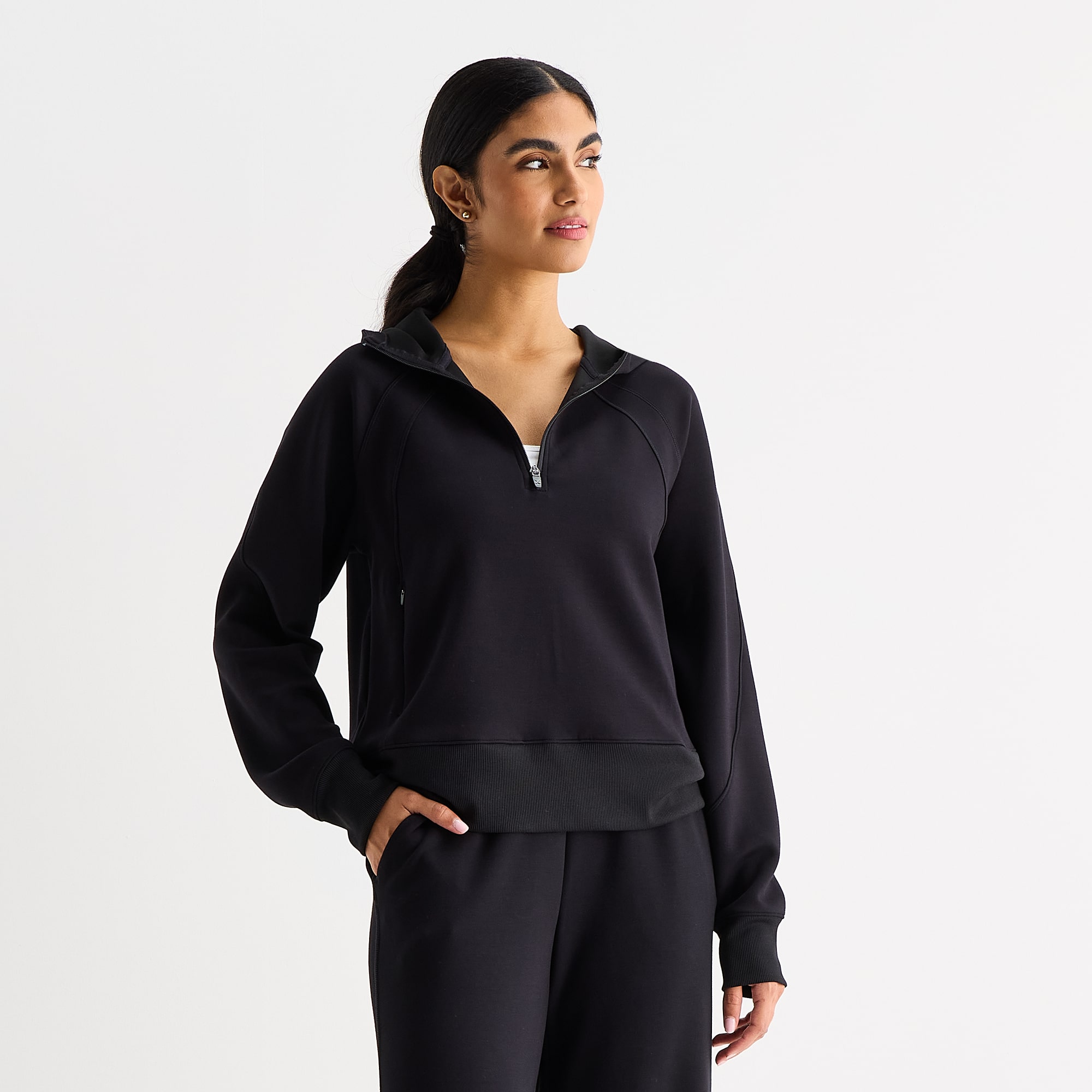 Xersion Scuba Luxe Womens Hooded Half Zip Pullover