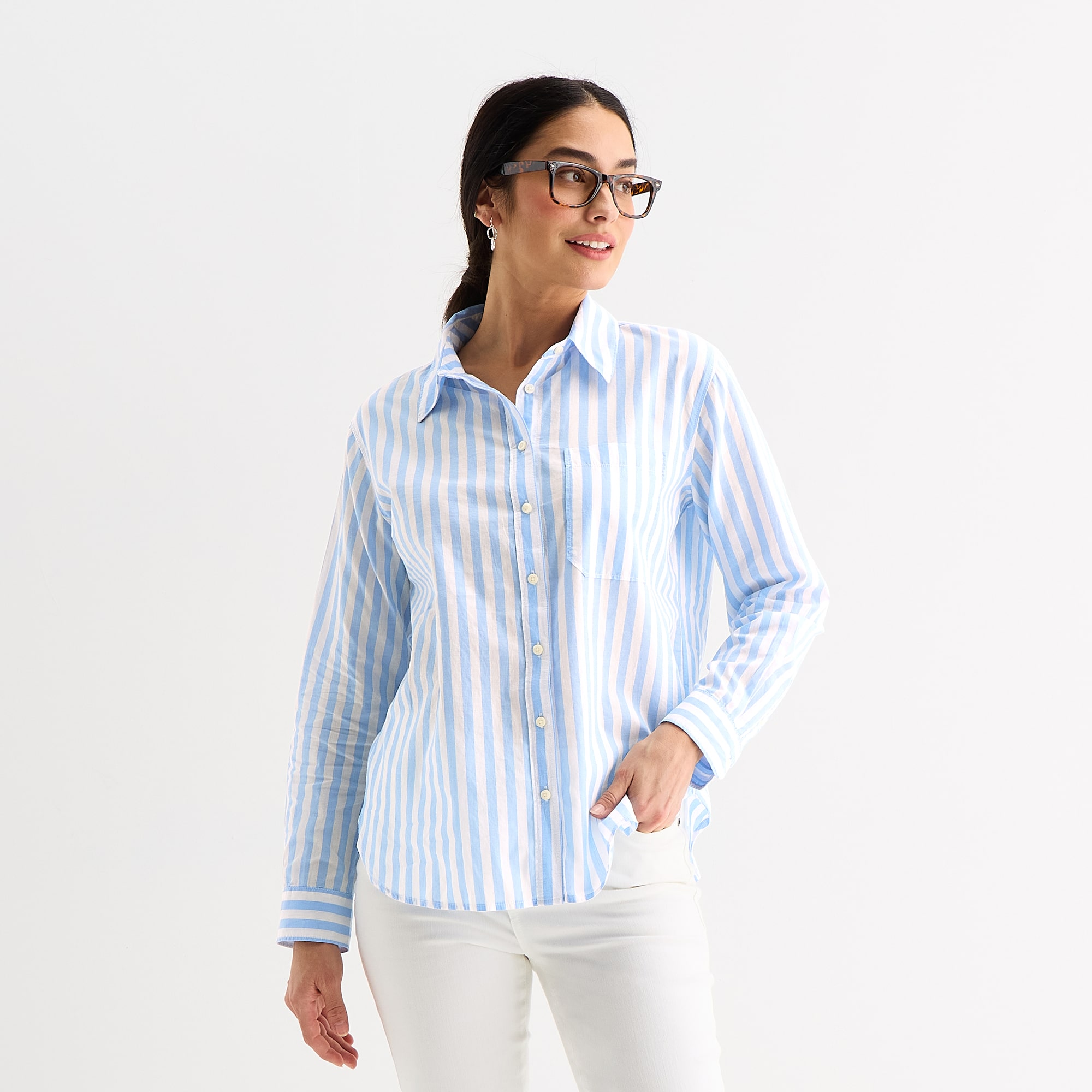 St. John's Bay Womens Long Sleeve Regular Fit Button-Down Shirt