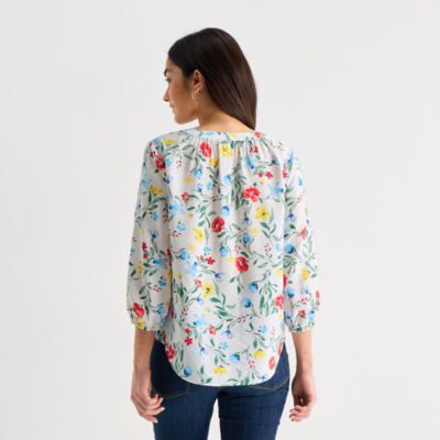 St. John's Bay Womens Split Crew Neck 3/4 Sleeve Blouse
