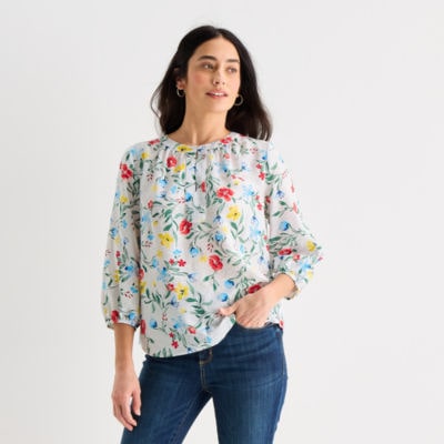 St. John's Bay Womens Split Crew Neck 3/4 Sleeve Blouse