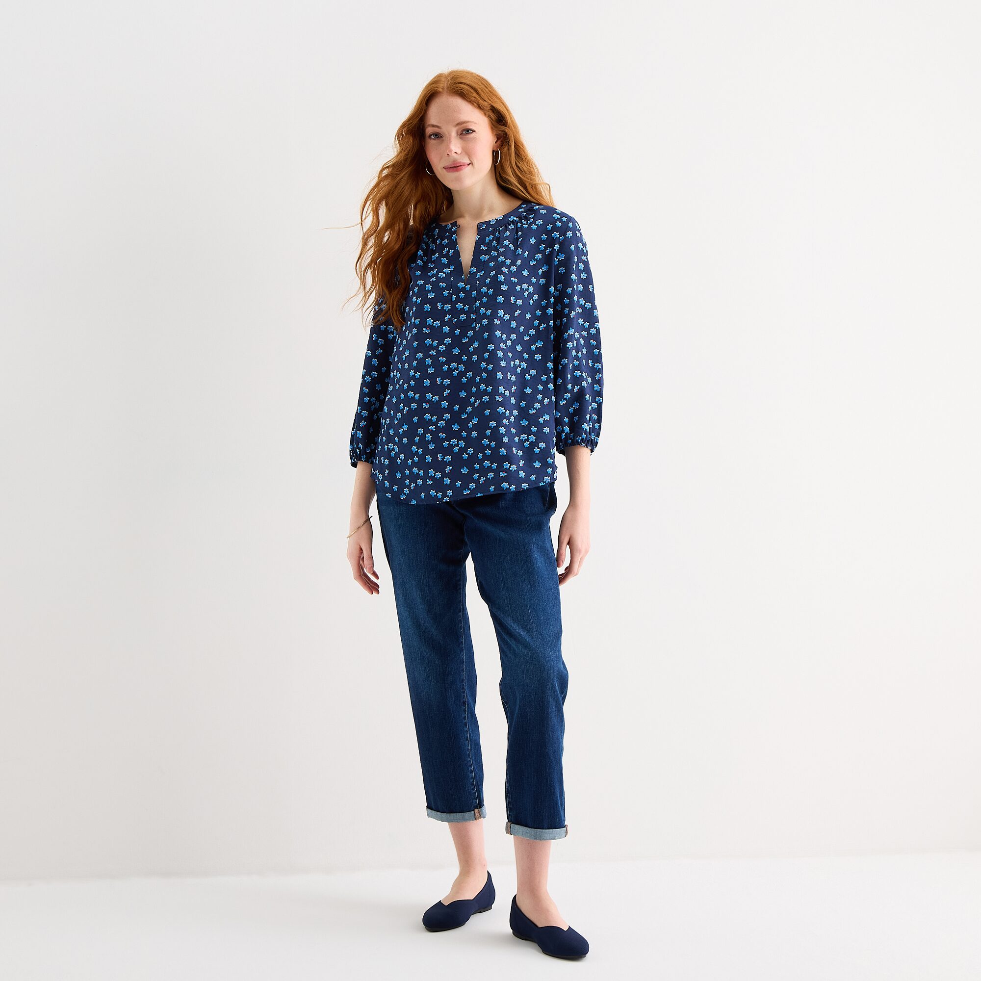St. John's Bay Womens Split Crew Neck 3/4 Sleeve Blouse