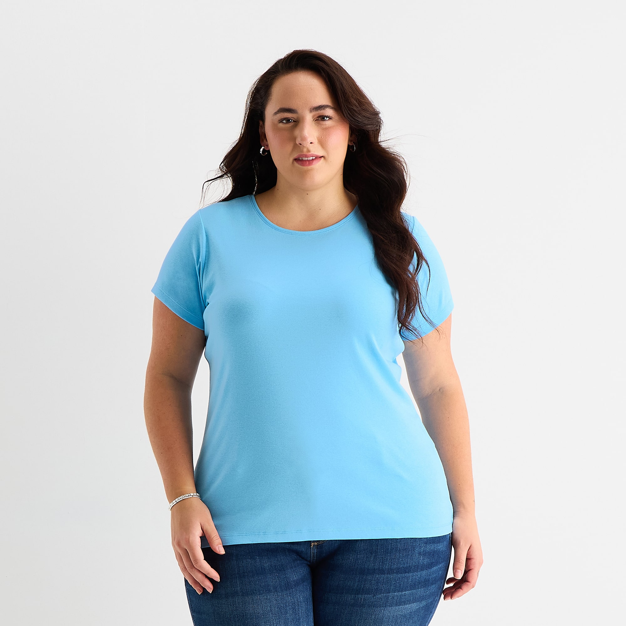 St. John's Bay Womens Plus Crew Neck Short Sleeve T-Shirt