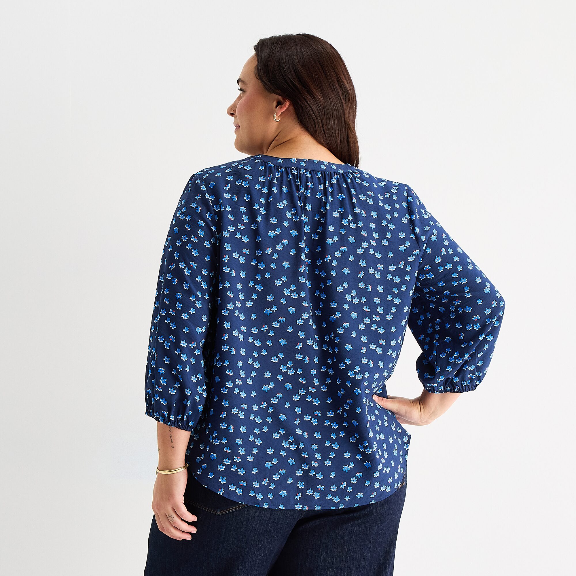 St. John's Bay Womens Plus Split Crew Neck 3/4 Sleeve Blouse