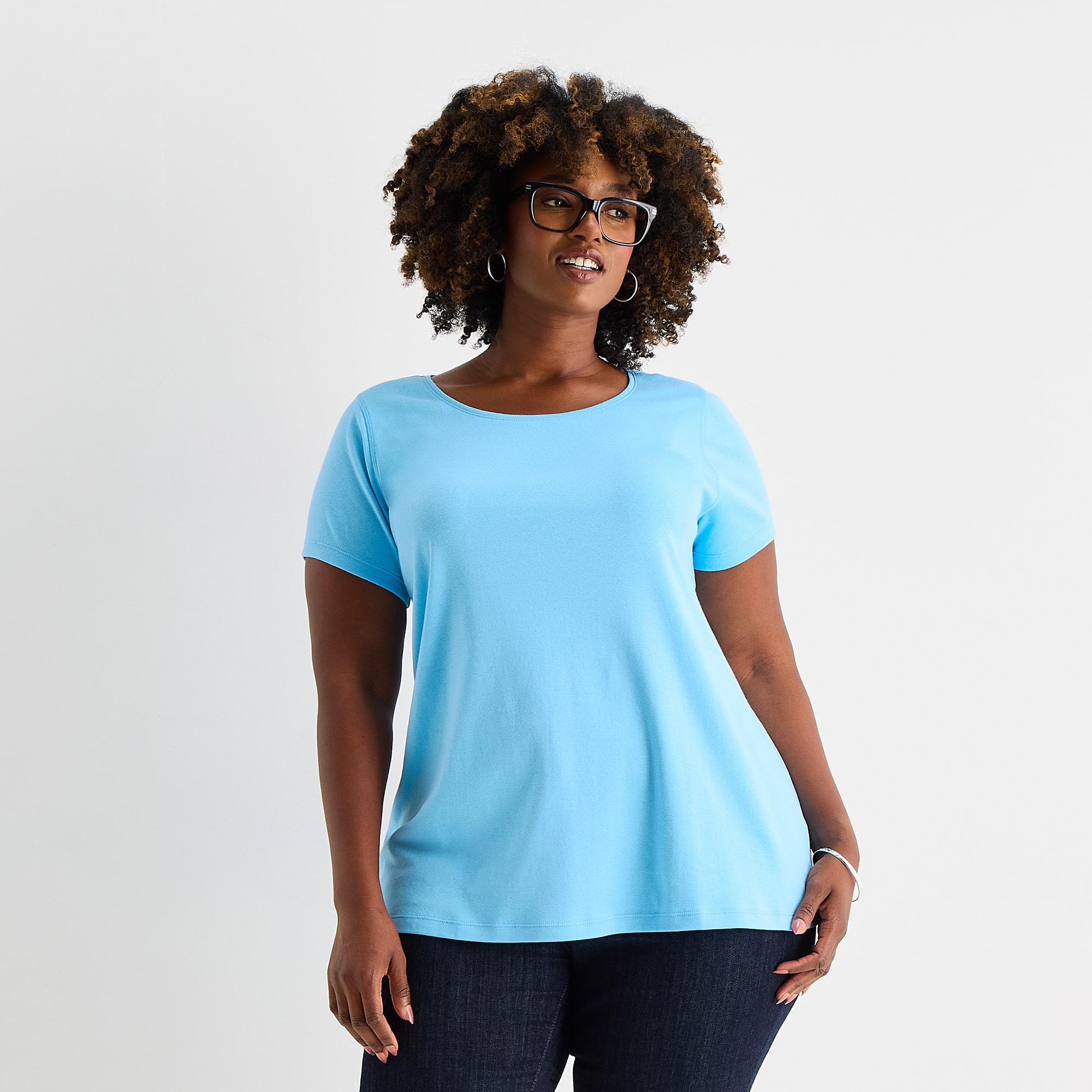 St. John's Bay Womens Plus Easy-on + Easy-off Crew Neck Short Sleeve Adaptive T-Shirt