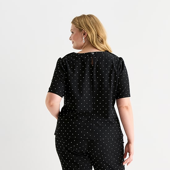Liz Claiborne Womens Plus Easy-on + Easy-off Round Neck Short Sleeve Blouse
