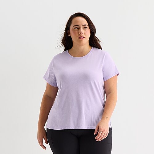 Xersion Womens Cotton Crew Neck Short Sleeve T-shirt Plus In Purple