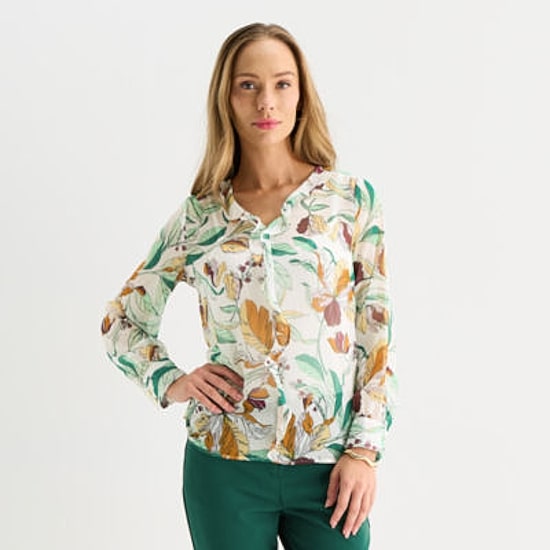 Liz Claiborne Womens Tall V Neck Long Sleeve Blouse
