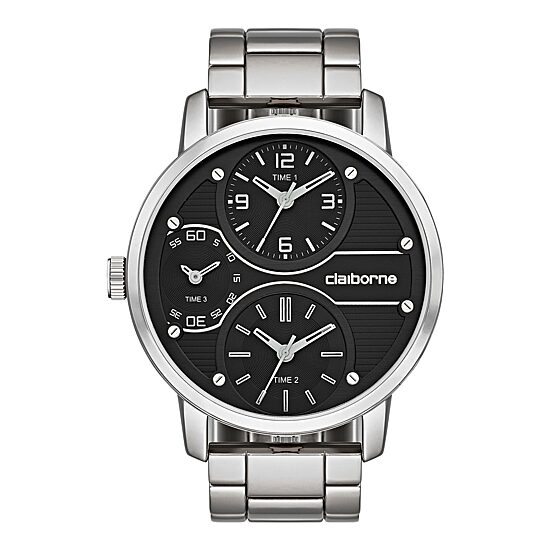 Claiborne Mens Oversized Dial Silver-Tone Watch