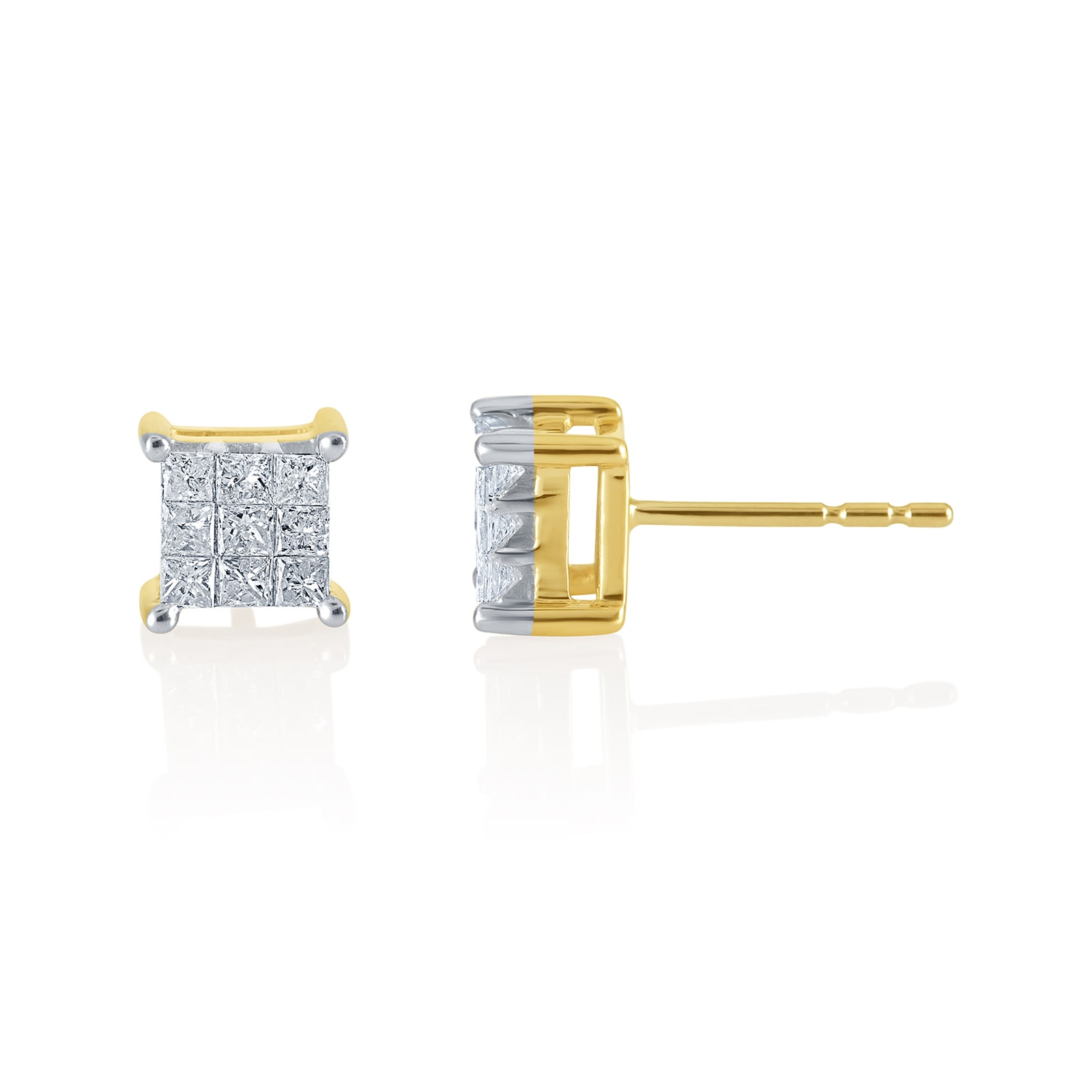 1/ CT.T.W. Natural Princess Natural Diamond 10K Stud Earrings