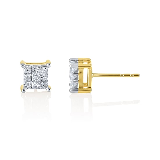 1 CT.T.W. Natural Princess Natural Diamond 10K Stud Earrings