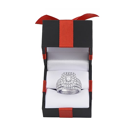2 CT.T.W. Natural Diamond Cushion Shape Side Stone Halo Bridal Set in 10K or 14K White Gold