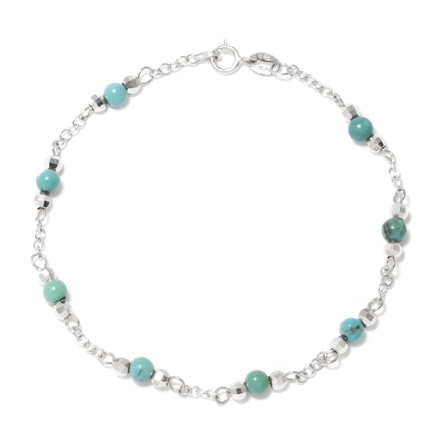 Womens Enhanced Blue Turquoise Sterling Silver Round Beaded Bracelet