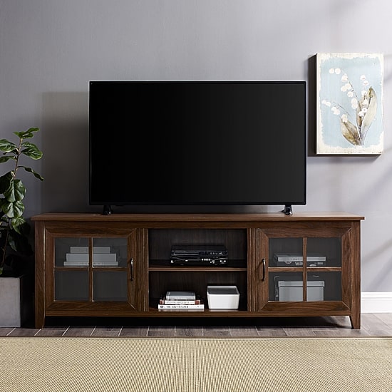 70" Farmhouse Simple Window Pane 2 Door Wood TV Stand