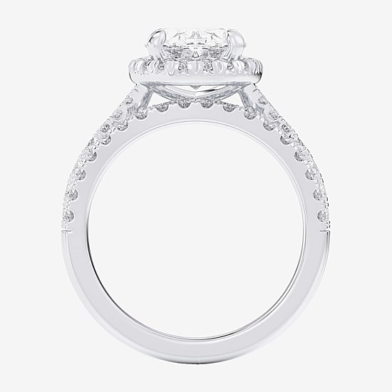 (G-H / Si1-Si2) Womens 1 5/8 CT. T.W. Lab Grown White Diamond 14K Gold Oval Side Stone Halo Bridal Set