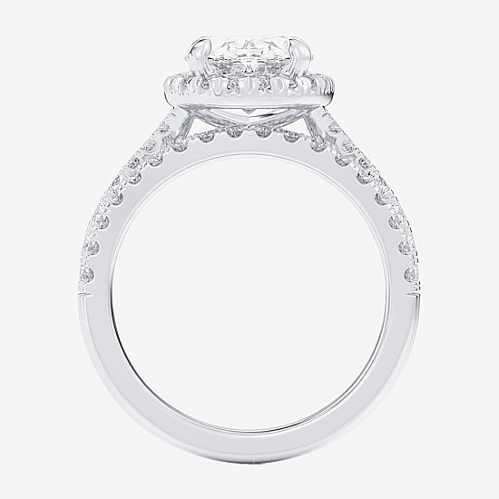 (G-H / Si1-Si2) Womens 3 CT. T.W. Lab Grown White Diamond 14K Gold Oval Side Stone Halo Bridal Set