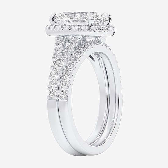 (G-H / Si1-Si2) Womens 3 CT. T.W. Lab Grown White Diamond 14K Gold Oval Side Stone Halo Bridal Set