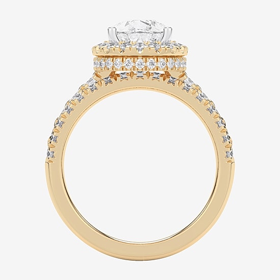 (G-H / Si1-Si2) Womens 1 5/8 CT. T.W. Lab Grown White Diamond 14K Gold Pear Side Stone Halo Bridal Set
