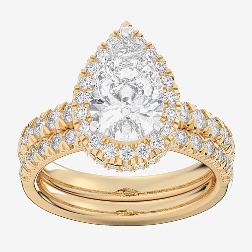 (G-H / Si1-Si2) Womens 1 5/8 CT. T.W. Lab Grown White Diamond 14K Gold Pear Side Stone Halo Bridal Set, 9, Yellow