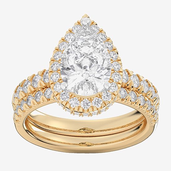 (G-H / Si1-Si2) Womens 1 5/8 CT. T.W. Lab Grown White Diamond 14K Gold Pear Side Stone Halo Bridal Set