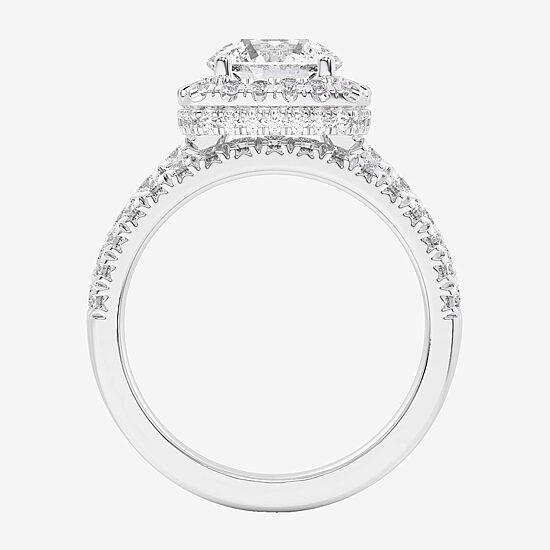 (G-H / Si1-Si2) Womens 1 5/8 CT. T.W. Lab Grown White Diamond 14K Gold Round Side Stone Halo Bridal Set