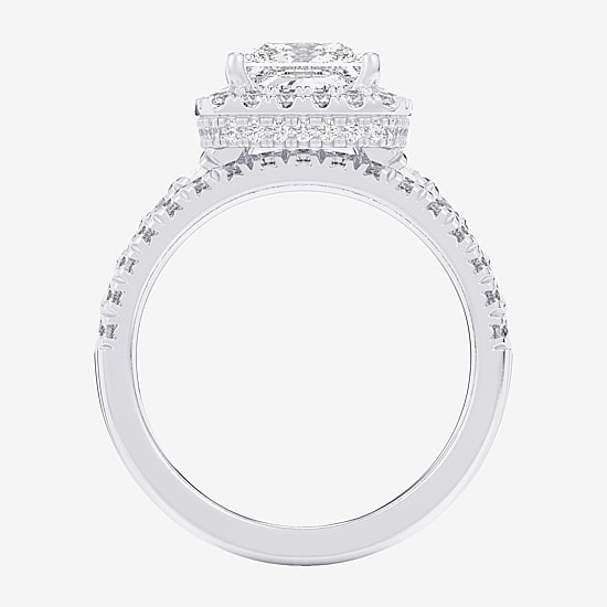 (G-H / Si1-Si2) Womens 3 CT. T.W. Lab Grown White Diamond 14K Gold Side Stone Halo Bridal Set