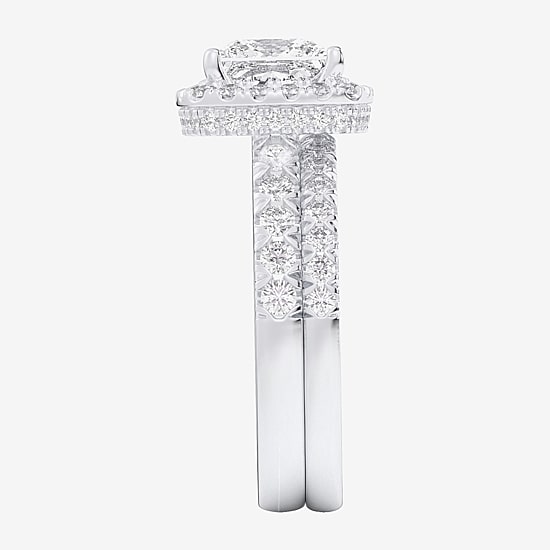 (G-H / Si1-Si2) Womens 3 CT. T.W. Lab Grown White Diamond 14K Gold Side Stone Halo Bridal Set