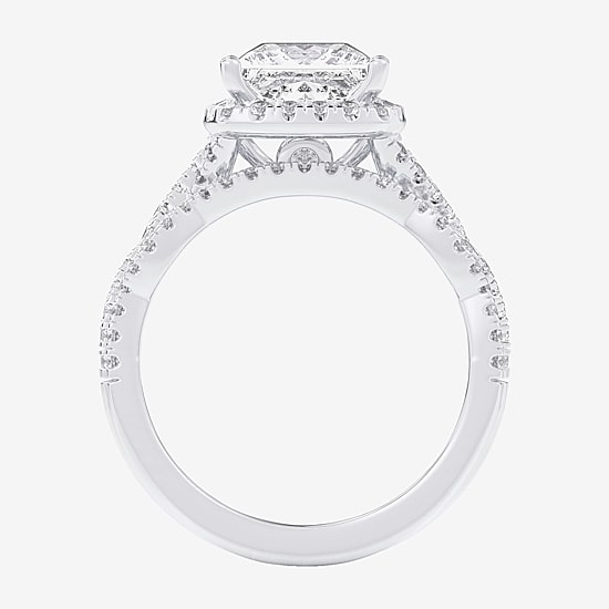 (G-H / Si1-Si2) Womens 2 3/4 CT. T.W. Lab Grown White Diamond 14K Gold Side Stone Halo Bridal Set
