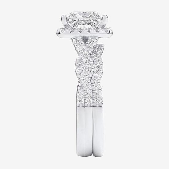 (G-H / Si1-Si2) Womens 2 3/4 CT. T.W. Lab Grown White Diamond 14K Gold Side Stone Halo Bridal Set