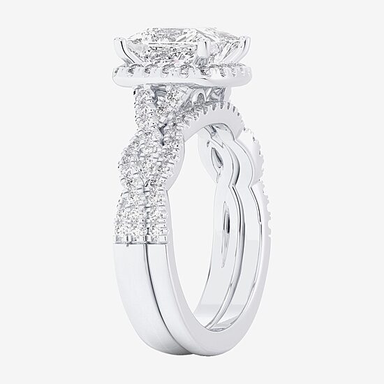 (G-H / Si1-Si2) Womens 2 3/4 CT. T.W. Lab Grown White Diamond 14K Gold Side Stone Halo Bridal Set