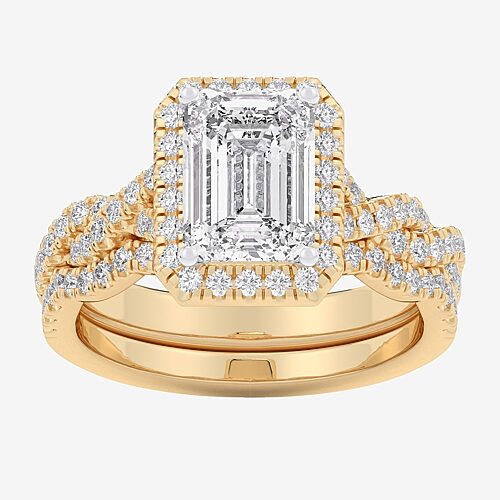 (G-H / Si1-Si2) Womens 1 1/2 CT. T.W. Lab Grown White Diamond 14K Gold Side Stone Halo Bridal Set, 9, Yellow