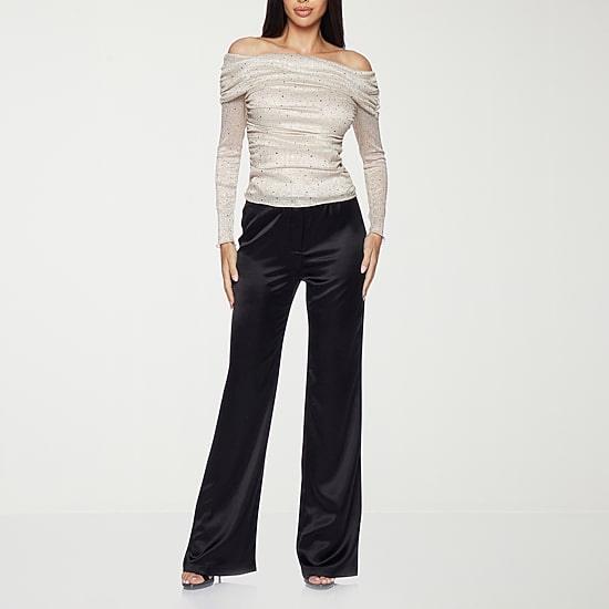 Premier Amour Off The Shoulder Womens Straight Neck Long Sleeve Blouse