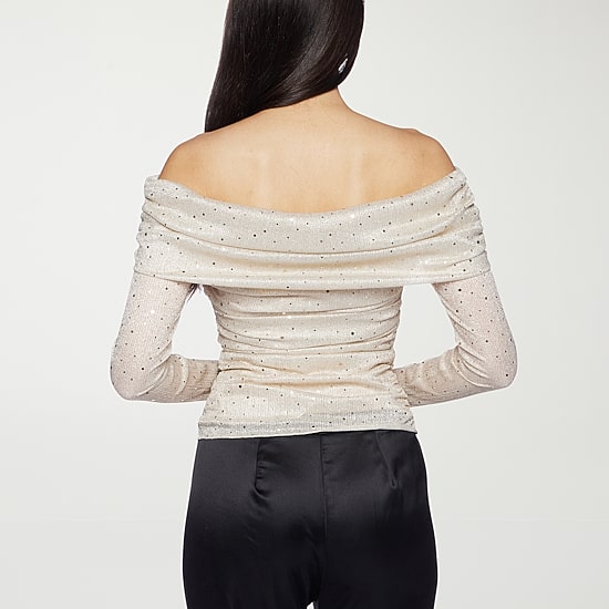 Premier Amour Off The Shoulder Womens Straight Neck Long Sleeve Blouse